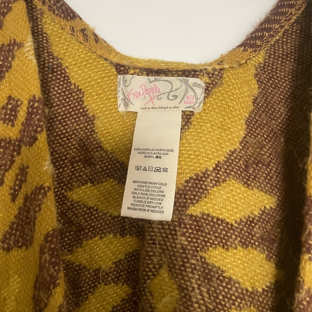 Free People Mustard and Brown Knit Poncho - Picture 2 of 5